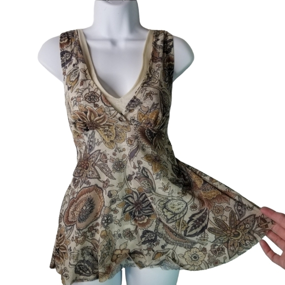 Vtg 90s y2k mesh paisley cross front sleeveless tank top - Picture 1 of 11